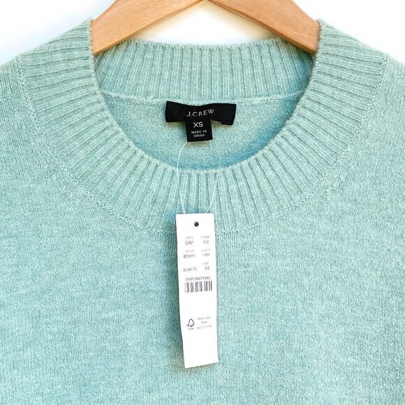NWT J.Crew Supersoft Puff Sleeve Crewneck Sweater XS Mint Green Merino Alpaca - Picture 2 of 8